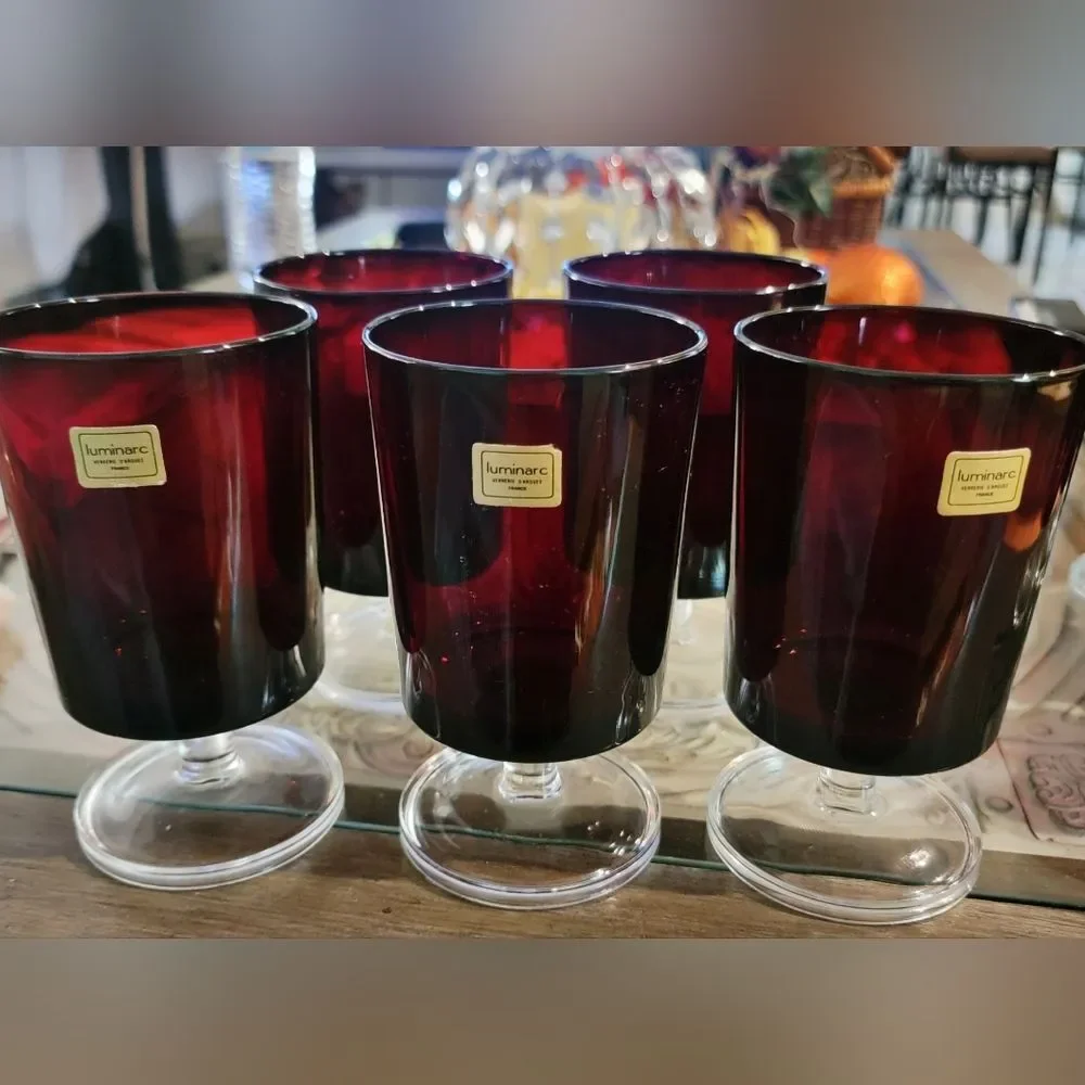 Vintage 1970's Luminarc France Ruby Red Cavalier Cordial/Wine Stemware Set of 5